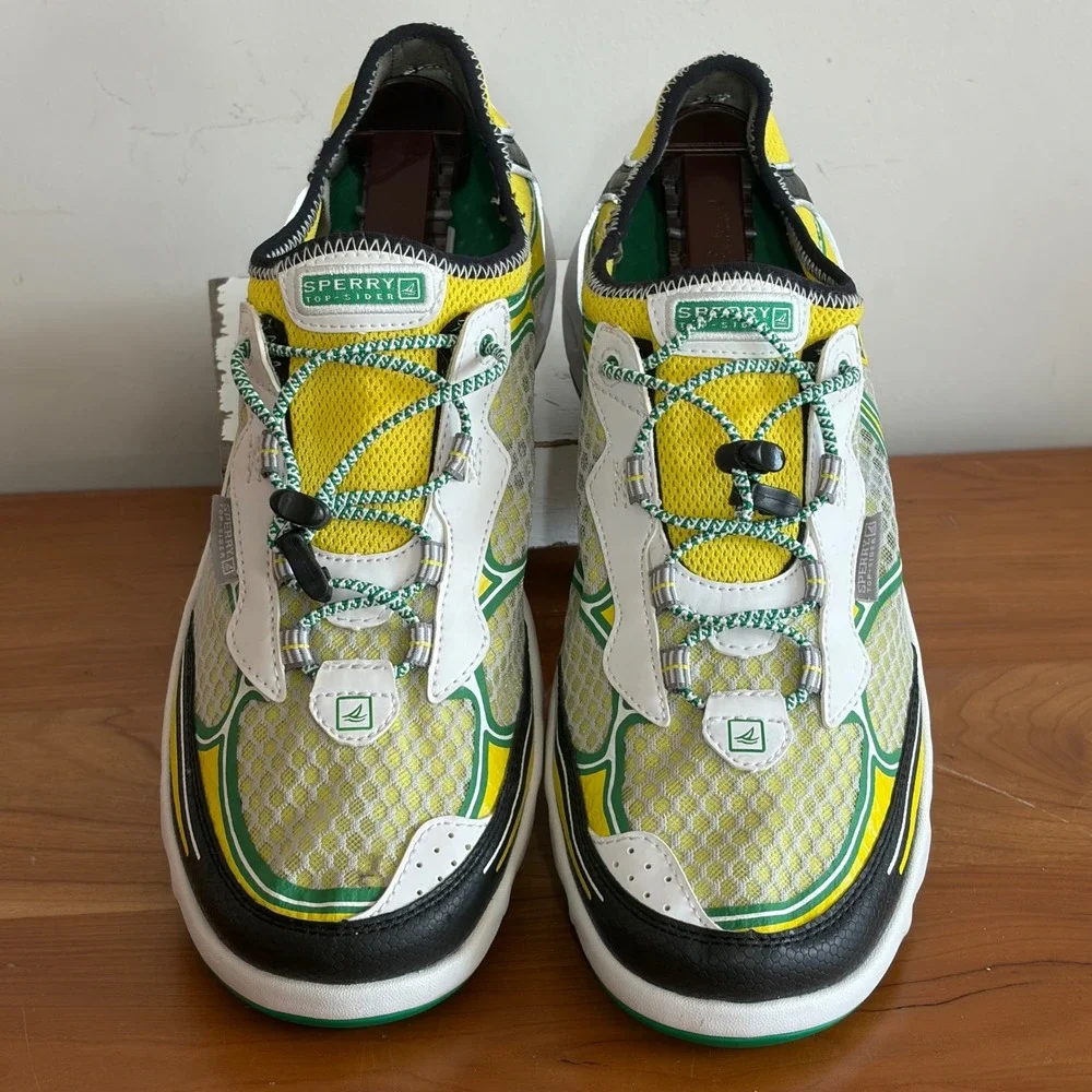 Sperry Top-Sider Mens Water Shoes Yellow Green Mesh Bungee Sneakers 9M 10145532